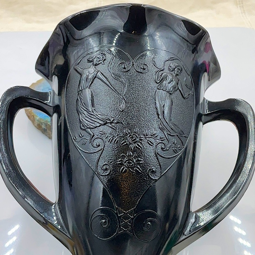Vtg. (1970) Purplish/Black Two Handled Glass Vase - Picture 4 of 4